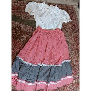 Red Blue Gingham Checkered square dance outfit skirt blouse size M